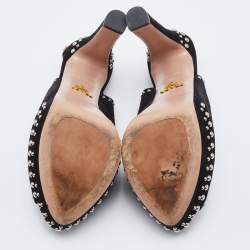 Prada Black Suede Studded Slingback Platform Sandals Size 36.5