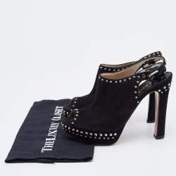 Prada Black Suede Studded Slingback Platform Sandals Size 36.5