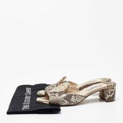 Pre Owned Prada Beige/Brown Python Leather Slide Sandals Size 36