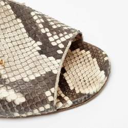 Pre Owned Prada Beige/Brown Python Leather Slide Sandals Size 36