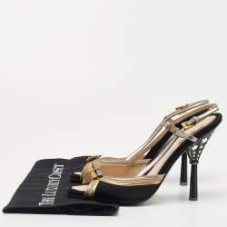 Prada Tricolor Satin and Leather Crystal Embellished Heel Slingback Sandals Size 37