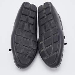 Pre Owned Prada Black Leather Bow Slip On Loafers Size 38.5