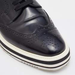 مملوكة مسبقًا Prada Black Brogue Leather Platform Derby Sneakers Size 40
