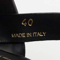 Pre Owned Prada Black Leather Rhinestone Embellished Ankle Strap Cork Wedge Sandals Size 40