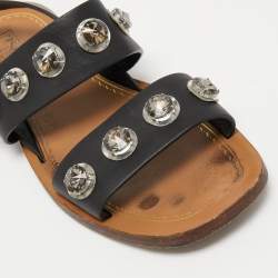 Prada Black Leather Crystal Embellished Flat Slingback Sandals Size 39.5