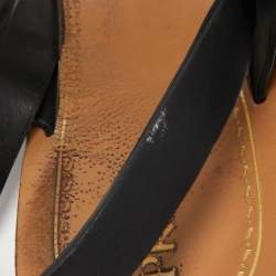 Prada Black Leather Crystal Embellished Flat Slingback Sandals Size 39.5