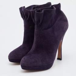 Pre Owned Prada Purple Suede Platform Ankle Length Boots Size 38