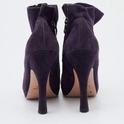 Pre Owned Prada Purple Suede Platform Ankle Length Boots Size 38