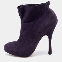 Pre Owned Prada Purple Suede Platform Ankle Length Boots Size 38