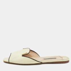 Prada Cream Saffiano Leather Flat Slides Size 37.5