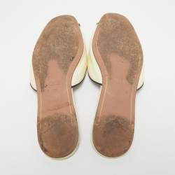 Prada Cream Saffiano Leather Flat Slides Size 37.5