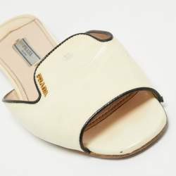 Prada Cream Saffiano Leather Flat Slides Size 37.5