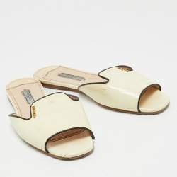 Prada Cream Saffiano Leather Flat Slides Size 37.5