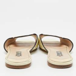 Prada Cream Saffiano Leather Flat Slides Size 37.5