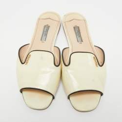 Prada Cream Saffiano Leather Flat Slides Size 37.5