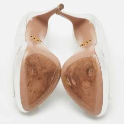 Pre Owned Prada Silver Leather Peep Toe Platform Pumps Size 38