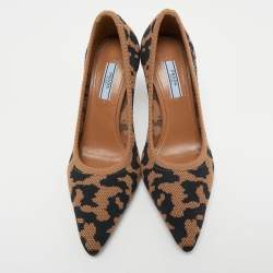 Pre Owned Prada Brown/Black Printed Knit Fabric Pointed Toe Pumps Size 37