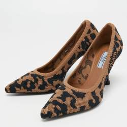 Pre Owned Prada Brown/Black Printed Knit Fabric Pointed Toe Pumps Size 37