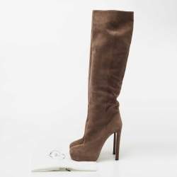 Prada Brown Suede Knee Length Boots Size 39.5