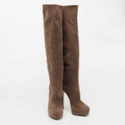 Prada Brown Suede Knee Length Boots Size 39.5