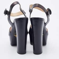 Pre Owned Prada Black Leather Platform Block Heel Ankle Strap Sandals Size 38