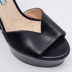 Pre Owned Prada Black Leather Platform Block Heel Ankle Strap Sandals Size 38