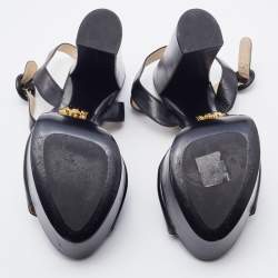 Pre Owned Prada Black Leather Platform Block Heel Ankle Strap Sandals Size 38