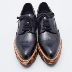 Pre Owned Prada Black Brogue Leather Wingtip Platform Derby Sneakers Size 38