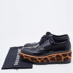 Pre Owned Prada Black Brogue Leather Wingtip Platform Derby Sneakers Size 38