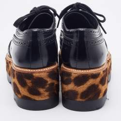 Pre Owned Prada Black Brogue Leather Wingtip Platform Derby Sneakers Size 38