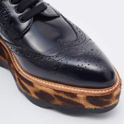 Pre Owned Prada Black Brogue Leather Wingtip Platform Derby Sneakers Size 38