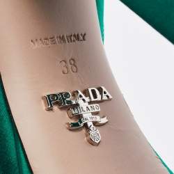 Pre Owned Prada Green Satin Bow Platform Block Heel Ankle Strap Sandals Size 38