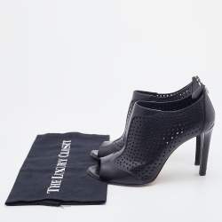 Pre Owned Prada Black Perforated Leather Open Toe Booties Size 37