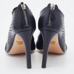 Pre Owned Prada Black Perforated Leather Open Toe Booties Size 37