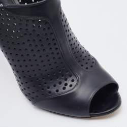 Pre Owned Prada Black Perforated Leather Open Toe Booties Size 37