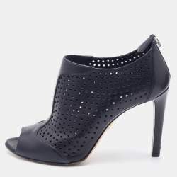 Pre Owned Prada Black Perforated Leather Open Toe Booties Size 37