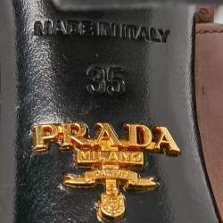 Prada Brown Leather Mirrored Block Heel Sandals Size 35