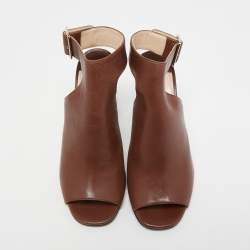Prada Brown Leather Mirrored Block Heel Sandals Size 35