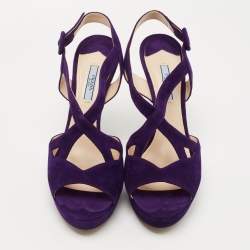 Pre Owned Prada Purple Suede Ankle Strap Sandals Size 41