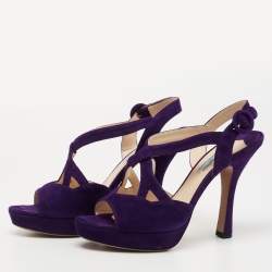 Pre Owned Prada Purple Suede Ankle Strap Sandals Size 41