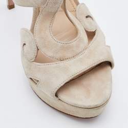 Prada Beige Suede Open Toe Baroque Platform Sandals Size 38