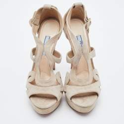 Prada Beige Suede Open Toe Baroque Platform Sandals Size 38