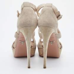 Prada Beige Suede Open Toe Baroque Platform Sandals Size 38