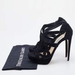 Prada Black Suede Open Toe Baroque Platform Sandals Size 38