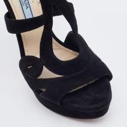 Prada Black Suede Open Toe Baroque Platform Sandals Size 38