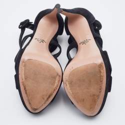 Prada Black Suede Open Toe Baroque Platform Sandals Size 38