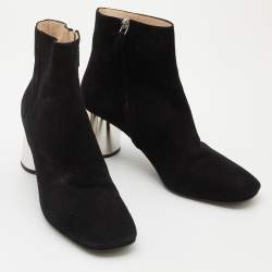 Pre Owned Prada Black Suede Block Heel Ankle Length Boots Size 39.5