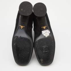 Pre Owned Prada Black Suede Block Heel Ankle Length Boots Size 39.5