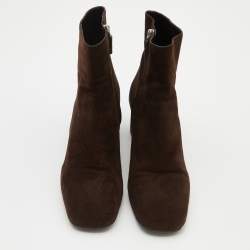 Prada Dark Brown Suede Block Heel Ankle Length Boots Size 38.5