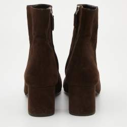 Prada Dark Brown Suede Block Heel Ankle Length Boots Size 38.5